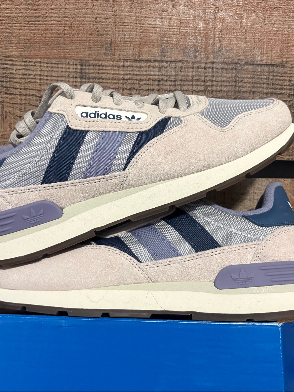 Adidas Beige and Blue Retro Runner Sneakers or Every Day Shoe